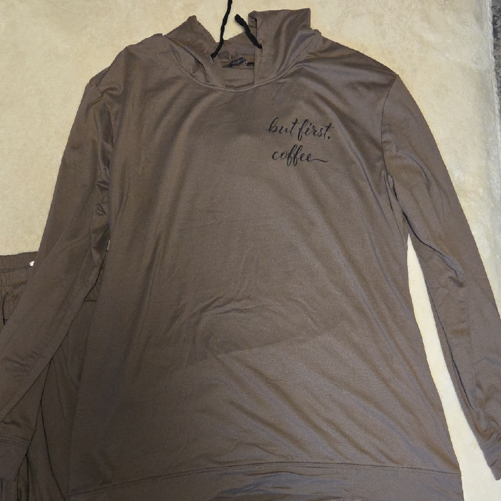 AnyBody Brown Hoodie - 'But First, Coffee'